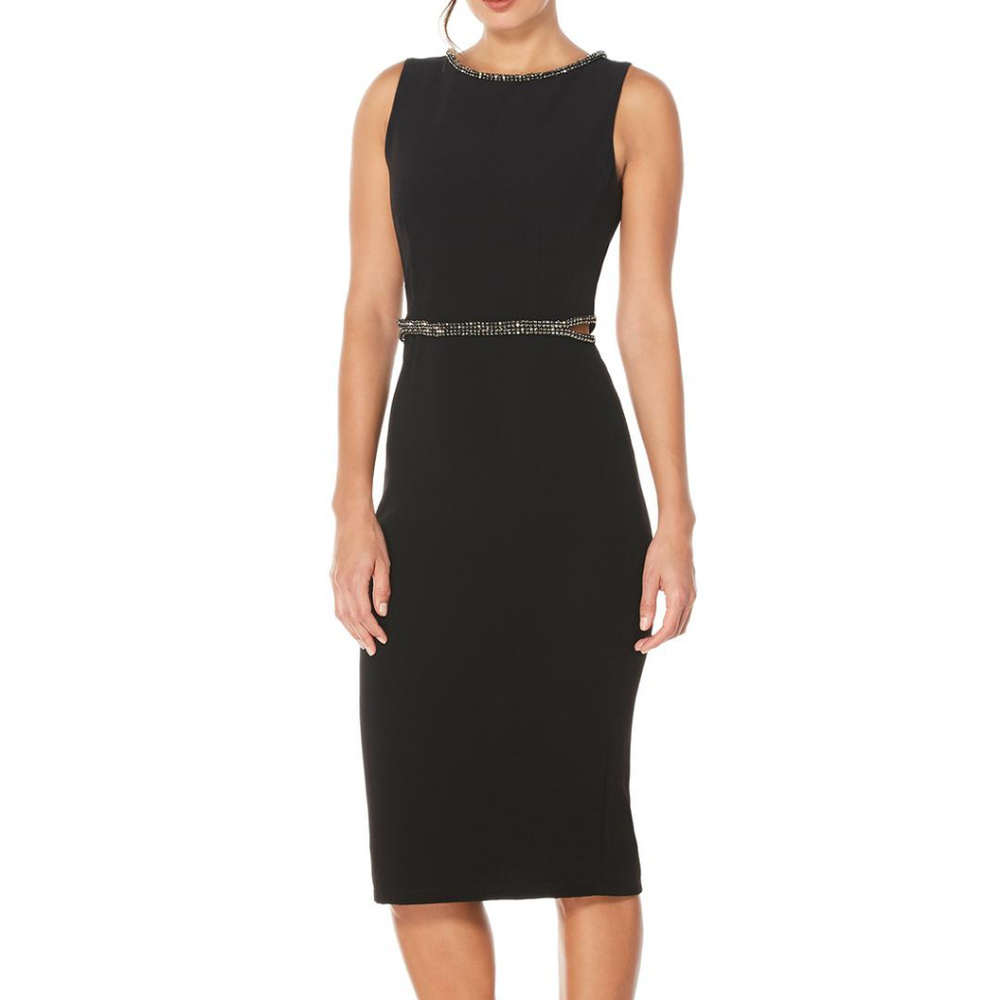 Black Embellished Midi Cocktail Dress